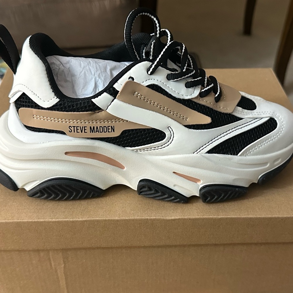 Steve Madden Black, White, and Tan Chunky Sneakers - Picture 3 of 3